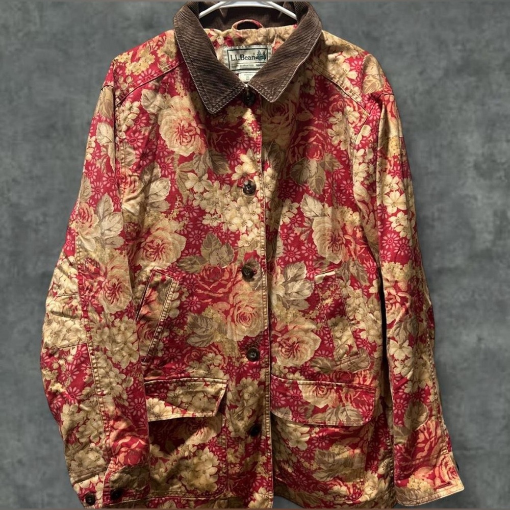 VINTAGE LL BEAN CHORE COAT FLORAL PRINT BARN JACKET XL